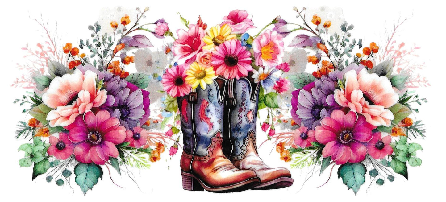 Floral Cowboy Boots UV DTF Wrap